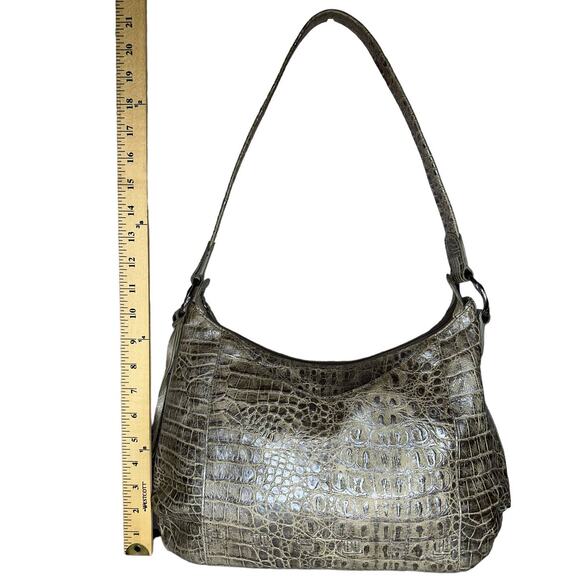 Brighton Croc Embossed Beige Green Metallic Hand Bag Hobo Shoulder Purse - Picture 9 of 11